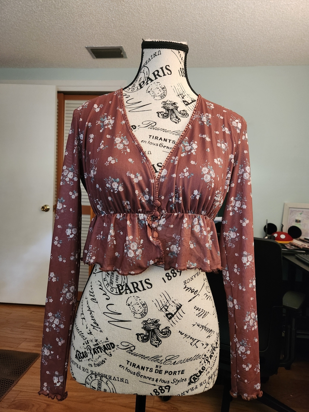 Altar'd State Dusty Rose Floral Smocked Peplum Crop Top